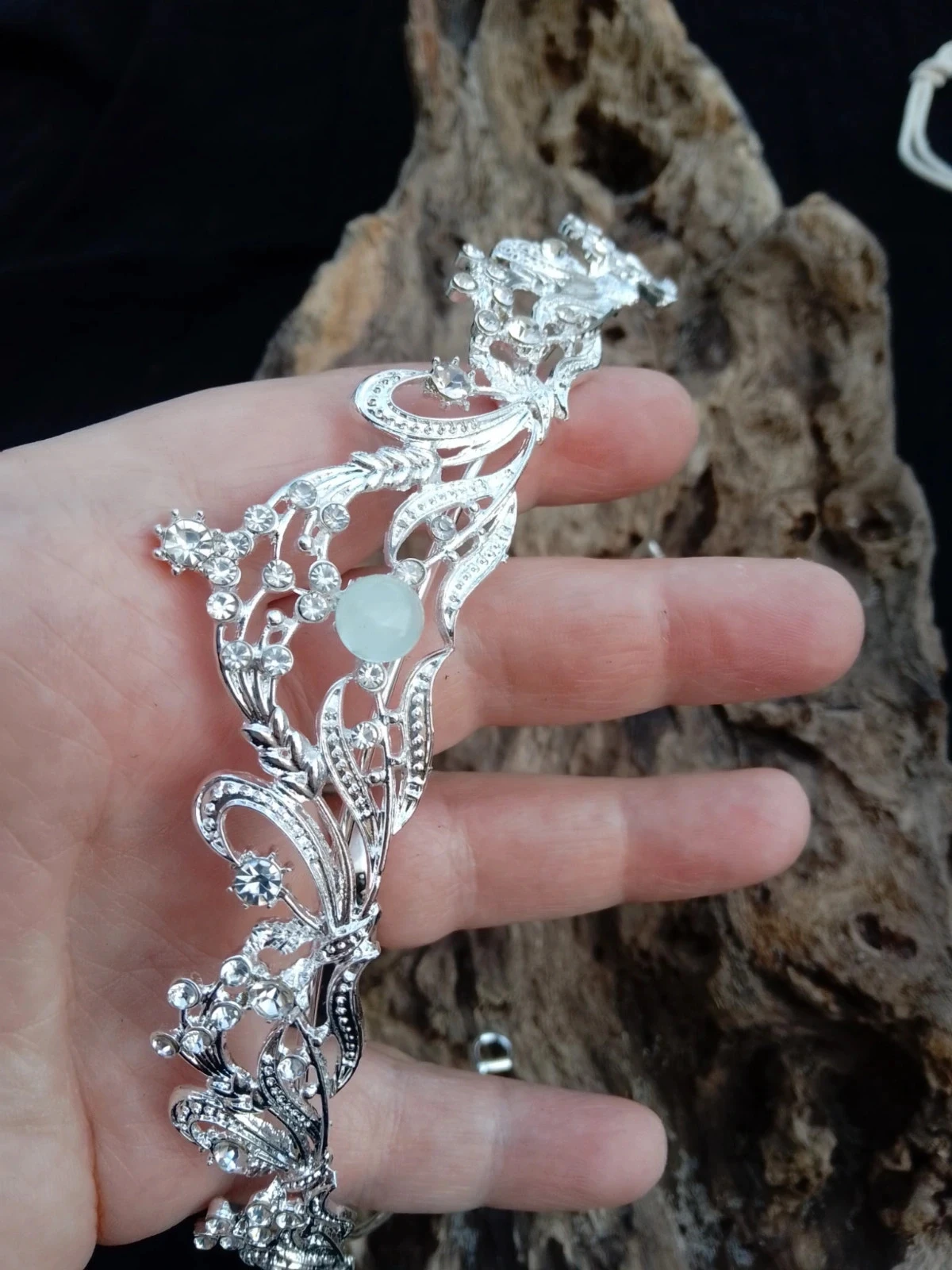Silver crown with natural aqua cacholong stone – photo 3